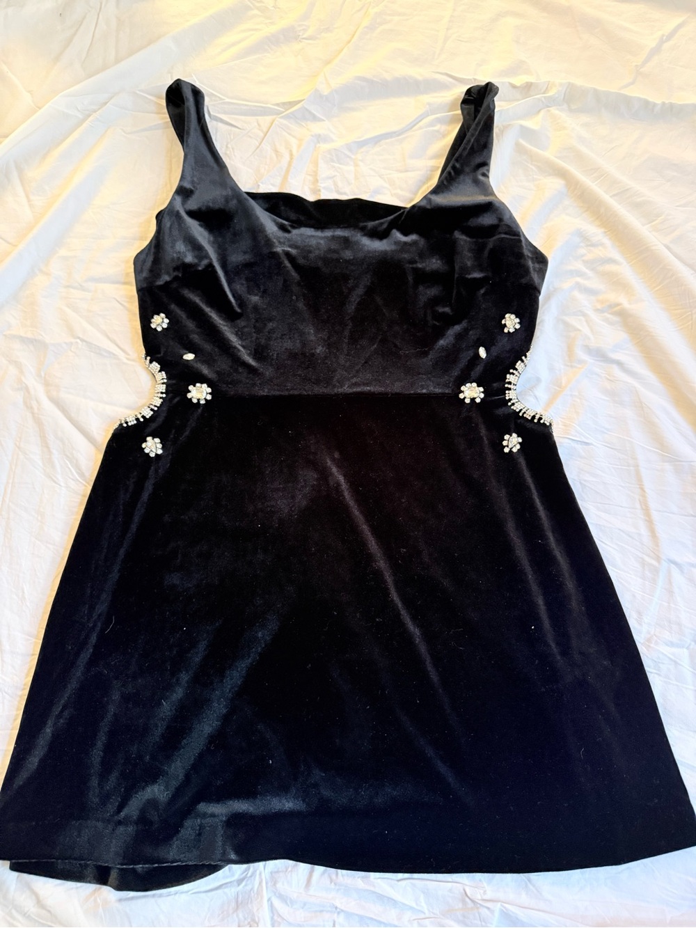 Zara Black Velvet Sleeveless Mini Dress with jewel accents